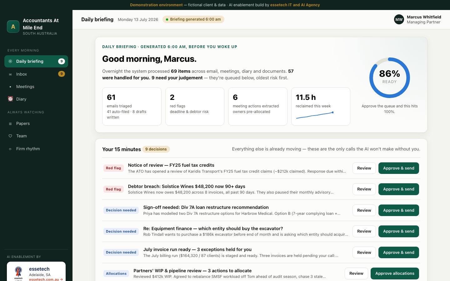 A custom AI command centre for an accounting firm