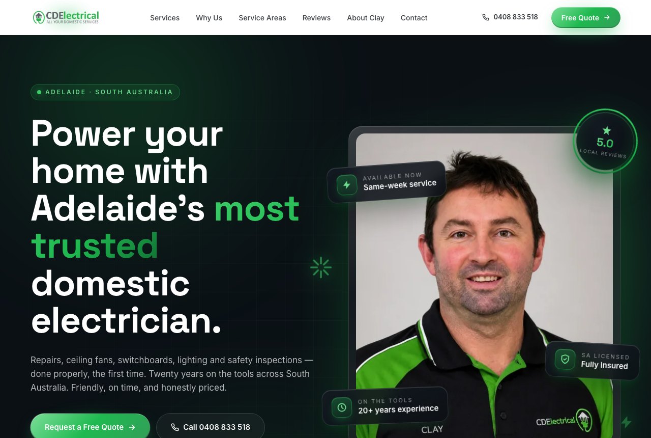 CD Electrical SA &mdash; an Adelaide electrician website designed and built by Essetech